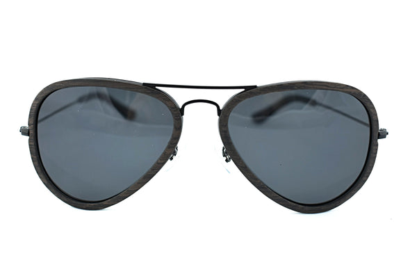 Metal And Wood Aviator Sunglasses