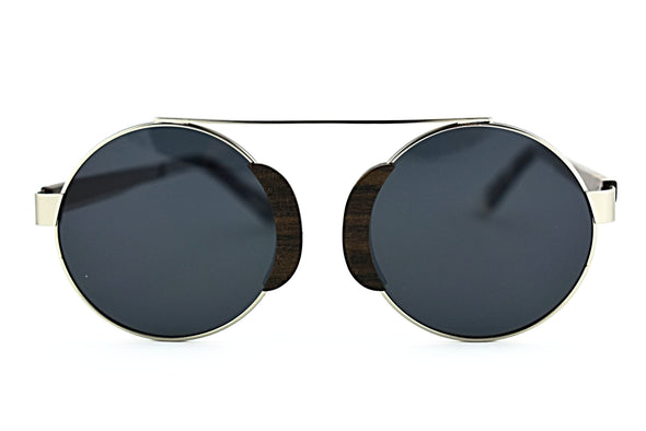 Round Shape Metal And Wood Sunglasses 